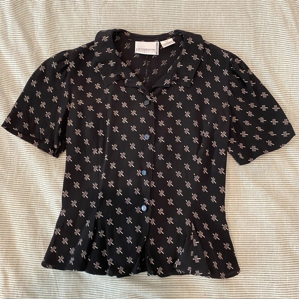 VTG Liz Claiborne 50s style Black button up
